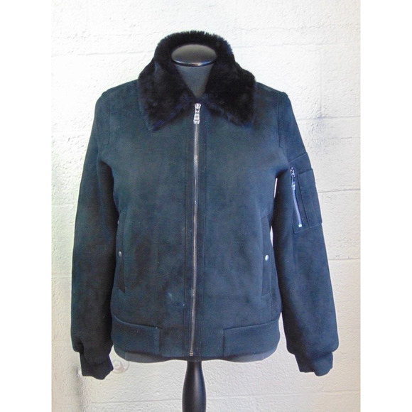 Elie Tahari Black Shearling Short Coat 100% Leather with Fur Collar Size Small - Picture 1 of 8